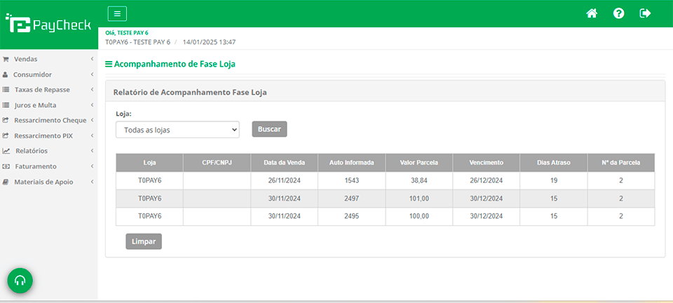 acompanhamento de fase loja