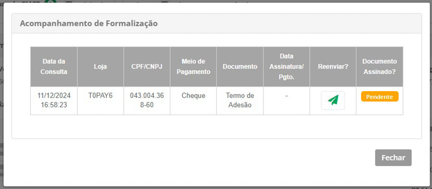 Formalização de Compra com o Cheque
